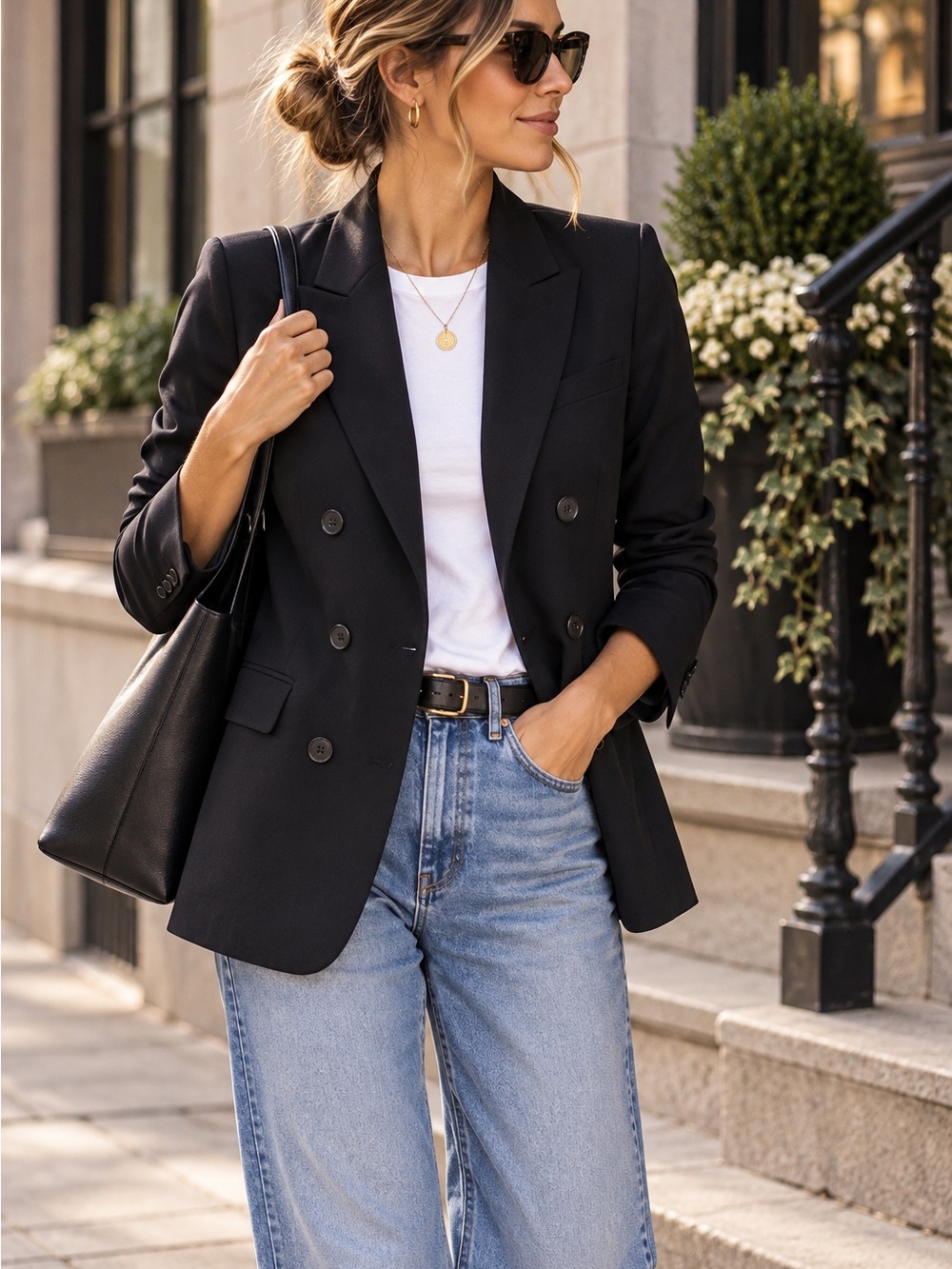 Theory Gilda Tailor 96% Wool Double Breasted Blazer in Black Size 2